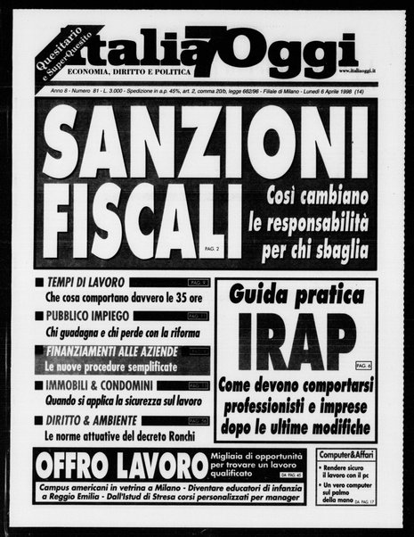 Italia oggi : quotidiano di economia finanza e politica